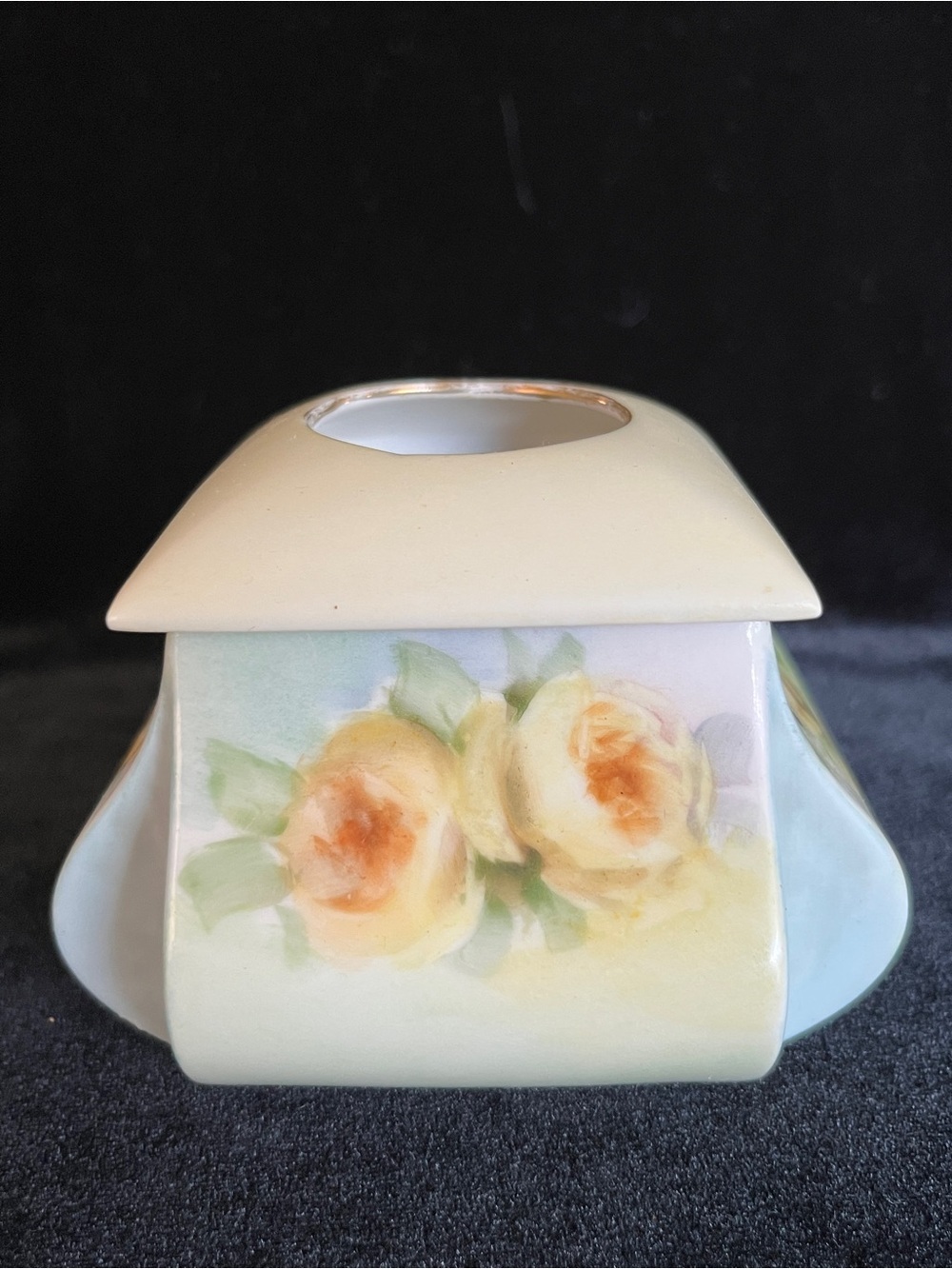 Antique Limoges France Porcelain Hair Receiver Yellow Roses Circa 1890-1915